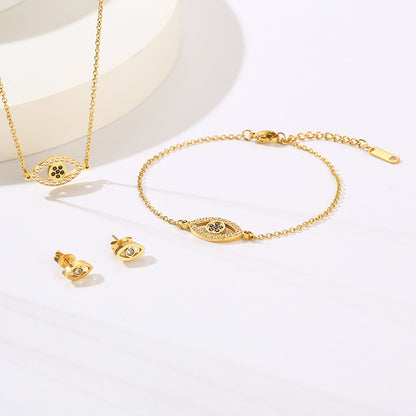 Sweet Simple Style Devil's Eye Titanium Steel Plating Inlay Rhinestones 18k Gold Plated Bracelets Earrings Necklace