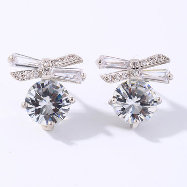 1 Pair Casual Simple Style Shiny Bow Knot Plating Inlay Copper Zircon White Gold Plated Ear Studs