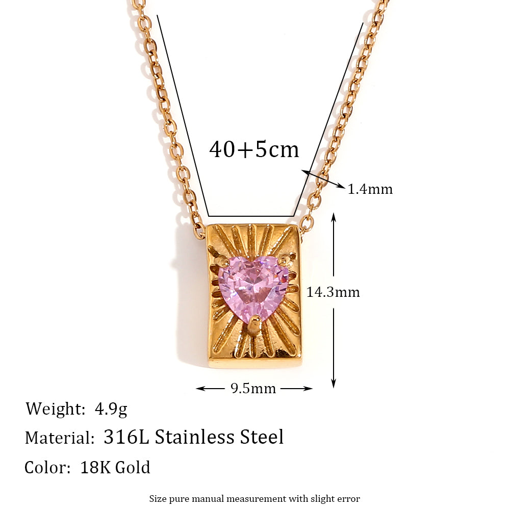 Vintage Style Simple Style Classic Style Heart Shape Stainless Steel Plating Inlay Zircon 18k Gold Plated Pendant Necklace