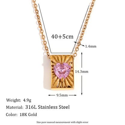 Vintage Style Simple Style Classic Style Heart Shape Stainless Steel Plating Inlay Zircon 18k Gold Plated Pendant Necklace