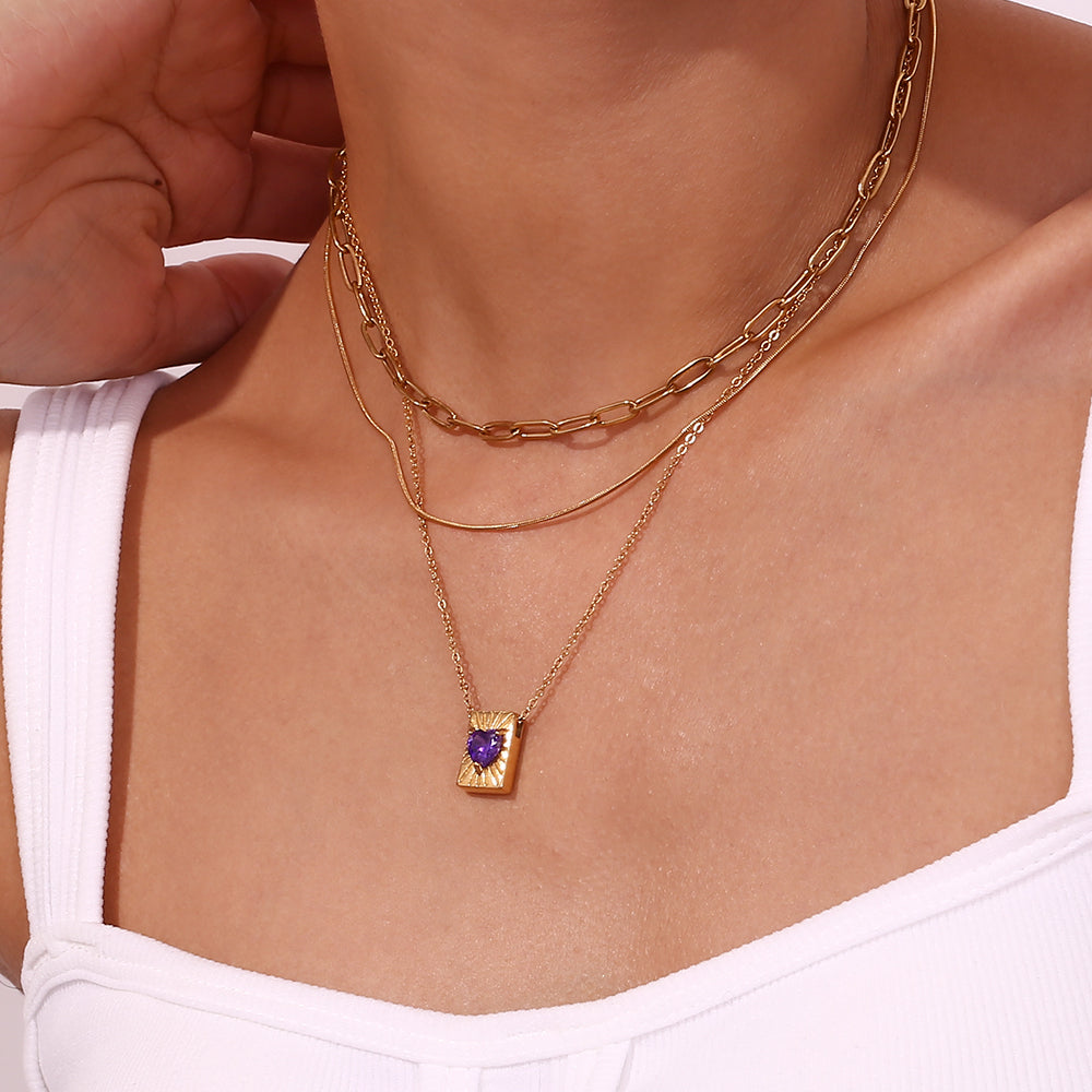 Vintage Style Simple Style Classic Style Heart Shape Stainless Steel Plating Inlay Zircon 18k Gold Plated Pendant Necklace