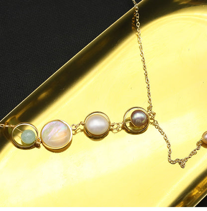 Retro Round Freshwater Pearl Copper Plating 18k Gold Plated Pendant Necklace