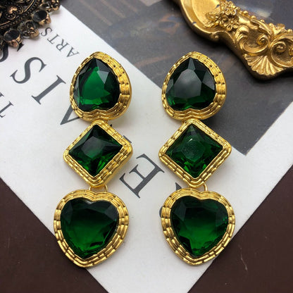 Wholesale Jewelry Retro Heart Shape Alloy Artificial Gemstones Gold Plated Plating Inlay Drop Earrings