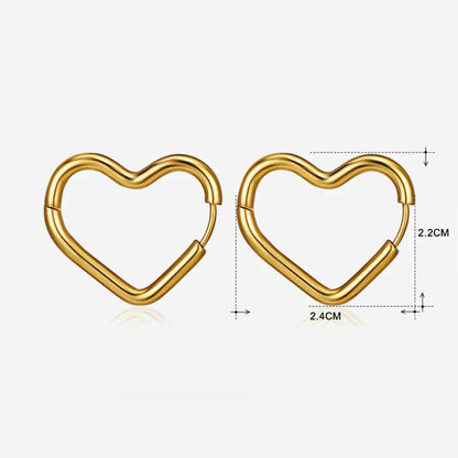 1 Pair Simple Style Heart Shape Plating Metal Stainless Steel 18k Gold Plated Hoop Earrings