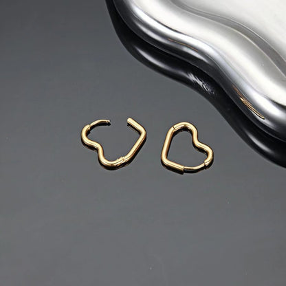 1 Pair Simple Style Heart Shape Plating Metal Stainless Steel 18k Gold Plated Hoop Earrings