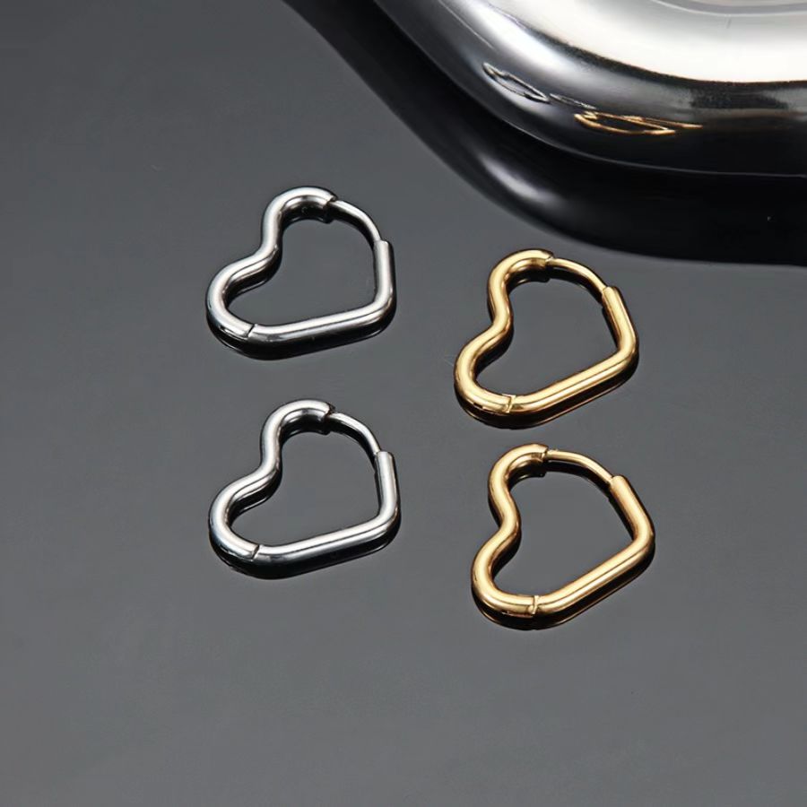 1 Pair Simple Style Heart Shape Plating Metal Stainless Steel 18k Gold Plated Hoop Earrings