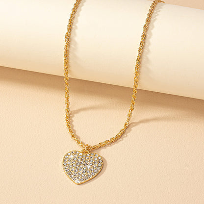 Wholesale Jewelry Ins Style Heart Shape Alloy Rhinestones Pendant Necklace