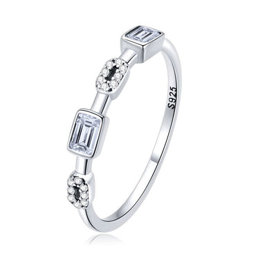 Classic Style Geometric Sterling Silver Inlay Zircon Rings