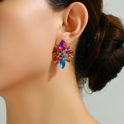 1 Pair Elegant Luxurious Shiny Geometric Flower Plating Inlay Zinc Alloy Rhinestones Ear Studs