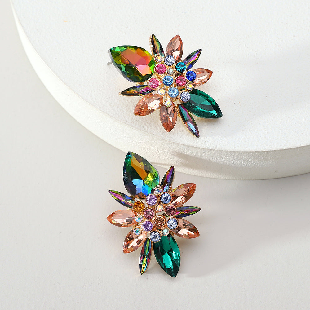1 Pair Elegant Luxurious Shiny Geometric Flower Plating Inlay Zinc Alloy Rhinestones Ear Studs