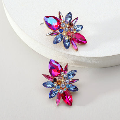 1 Pair Elegant Luxurious Shiny Geometric Flower Plating Inlay Zinc Alloy Rhinestones Ear Studs