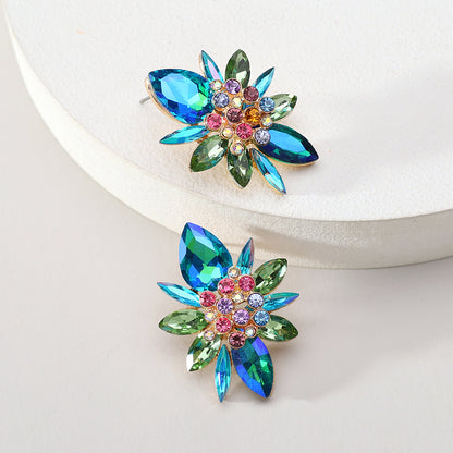 1 Pair Elegant Luxurious Shiny Geometric Flower Plating Inlay Zinc Alloy Rhinestones Ear Studs