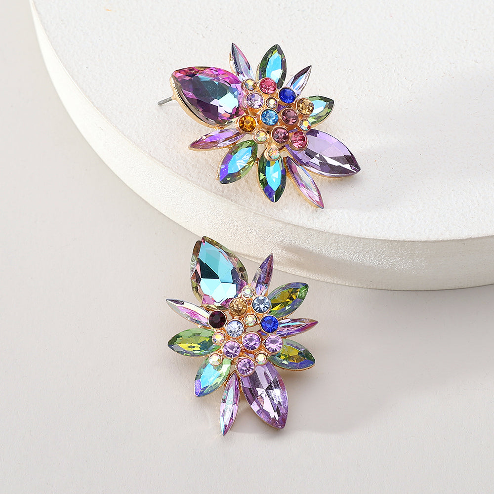 1 Pair Elegant Luxurious Shiny Geometric Flower Plating Inlay Zinc Alloy Rhinestones Ear Studs