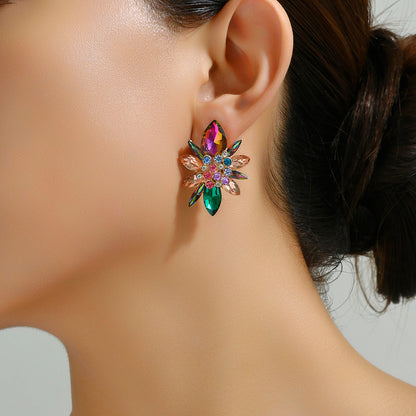 1 Pair Elegant Luxurious Shiny Geometric Flower Plating Inlay Zinc Alloy Rhinestones Ear Studs