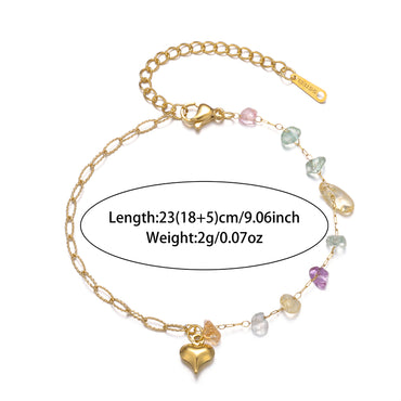 Fairy Style Sweet Artistic Heart Shape Stainless Steel Natural Stone Plating 18k Gold Plated Women's Anklet