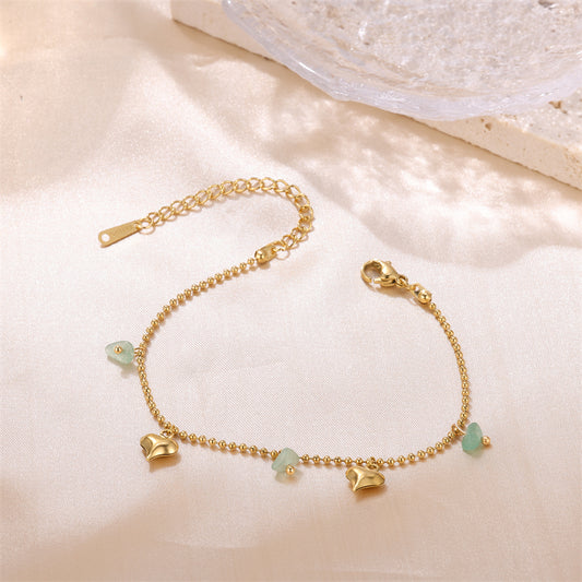 Fairy Style Sweet Artistic Heart Shape Stainless Steel Natural Stone Plating 18k Gold Plated Women's Anklet