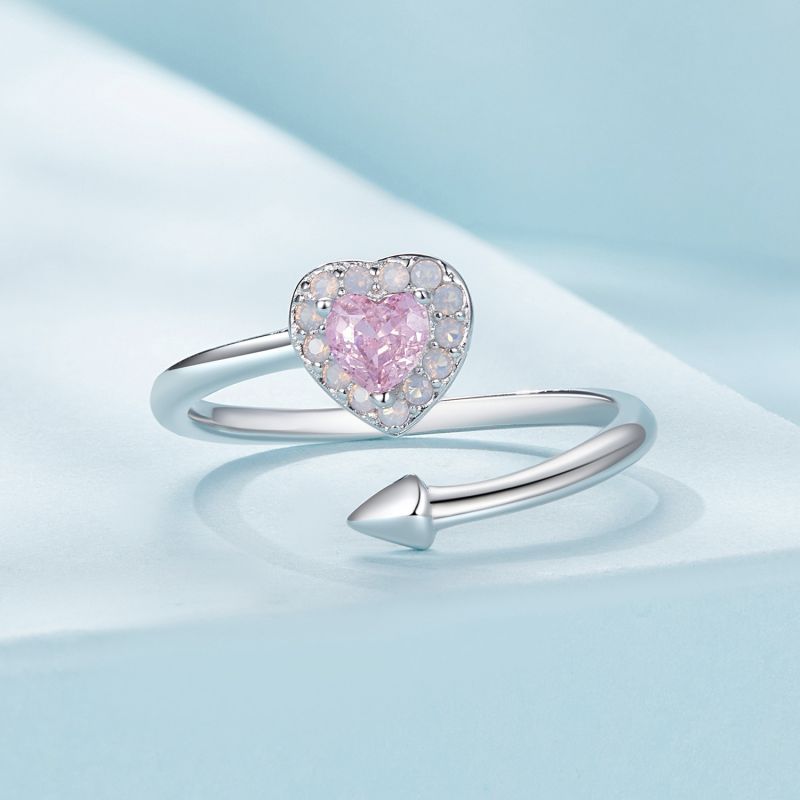 Casual Heart Shape Rose Sterling Silver Zircon Open Rings In Bulk