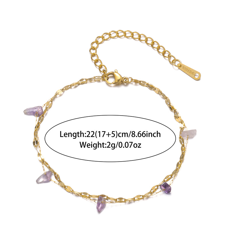 Fairy Style Sweet Artistic Irregular Stainless Steel Natural Stone Plating 18k Gold Plated Women's Anklet