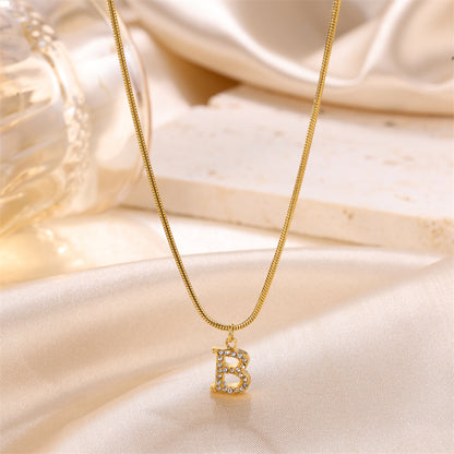 Sweet Simple Style Artistic Letter Stainless Steel Plating Inlay Artificial Diamond 18k Gold Plated Pendant Necklace