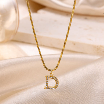 Sweet Simple Style Artistic Letter Stainless Steel Plating Inlay Artificial Diamond 18k Gold Plated Pendant Necklace