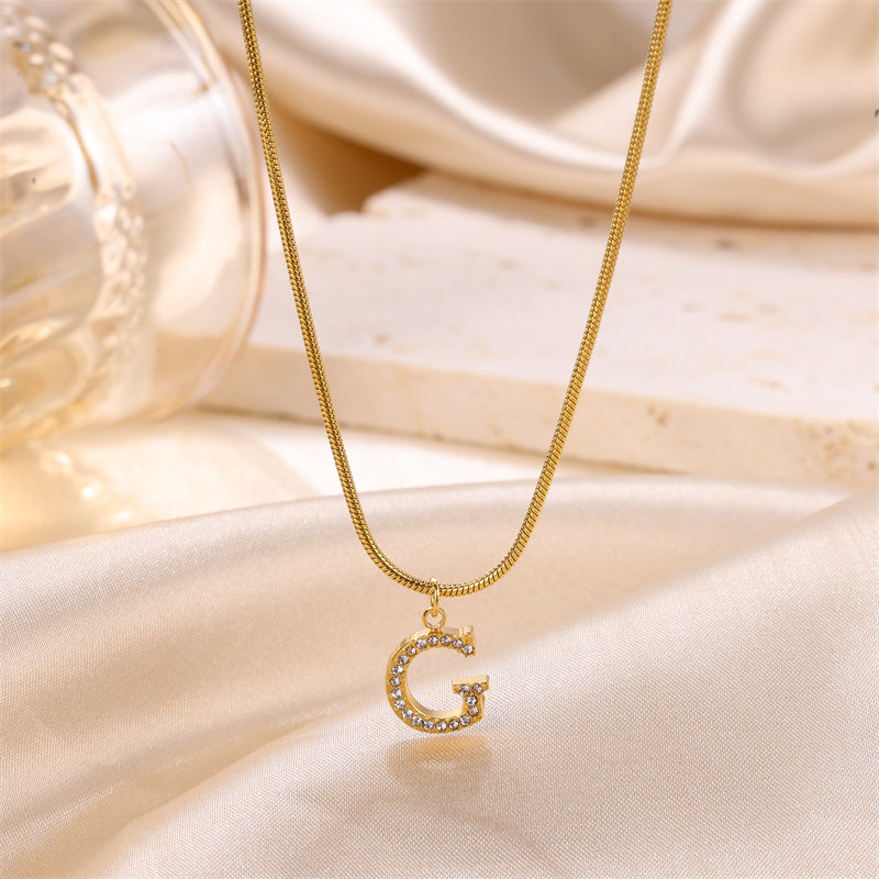 Sweet Simple Style Artistic Letter Stainless Steel Plating Inlay Artificial Diamond 18k Gold Plated Pendant Necklace