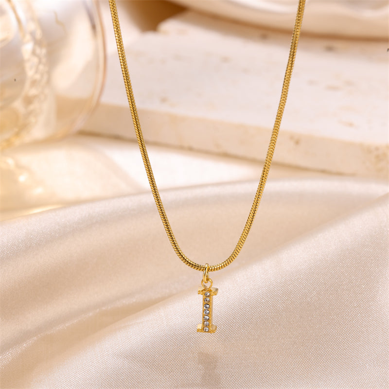 Sweet Simple Style Artistic Letter Stainless Steel Plating Inlay Artificial Diamond 18k Gold Plated Pendant Necklace