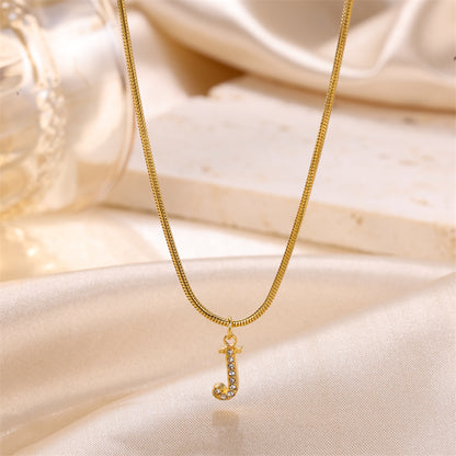 Sweet Simple Style Artistic Letter Stainless Steel Plating Inlay Artificial Diamond 18k Gold Plated Pendant Necklace