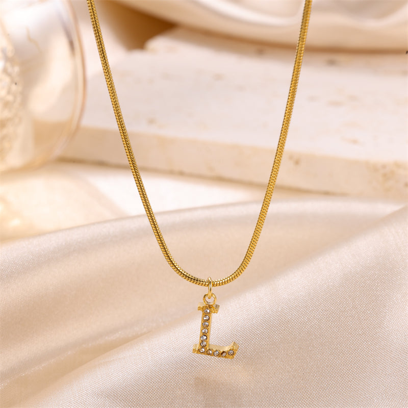 Sweet Simple Style Artistic Letter Stainless Steel Plating Inlay Artificial Diamond 18k Gold Plated Pendant Necklace