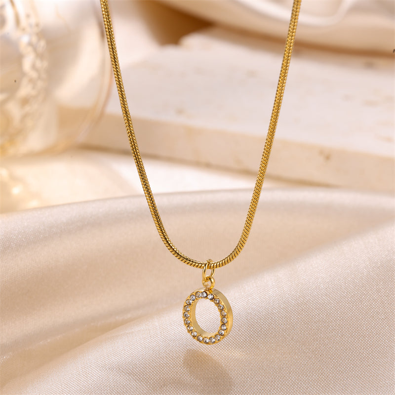 Sweet Simple Style Artistic Letter Stainless Steel Plating Inlay Artificial Diamond 18k Gold Plated Pendant Necklace