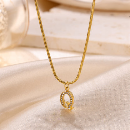 Sweet Simple Style Artistic Letter Stainless Steel Plating Inlay Artificial Diamond 18k Gold Plated Pendant Necklace