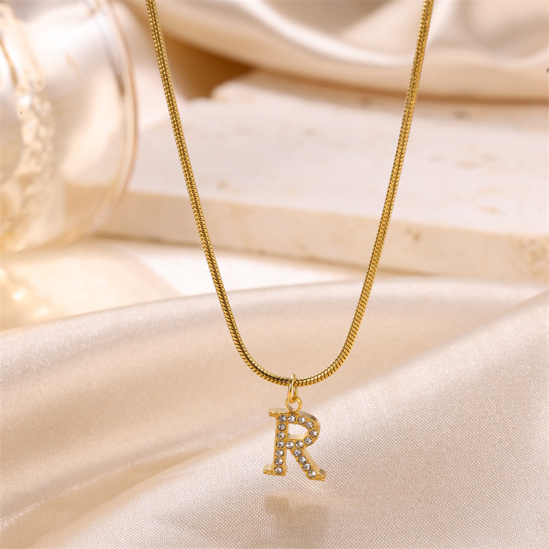 Sweet Simple Style Artistic Letter Stainless Steel Plating Inlay Artificial Diamond 18k Gold Plated Pendant Necklace