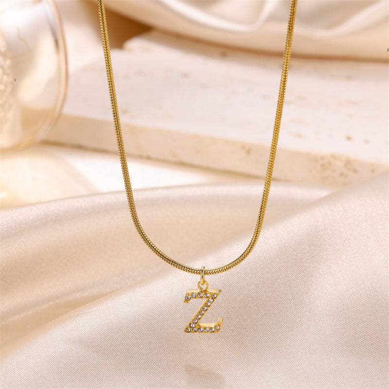 Sweet Simple Style Artistic Letter Stainless Steel Plating Inlay Artificial Diamond 18k Gold Plated Pendant Necklace