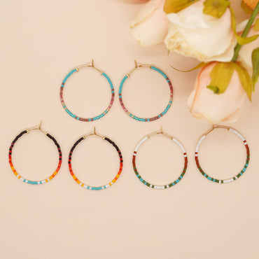 1 Pair Lady Gradient Color Beaded Glass Hoop Earrings