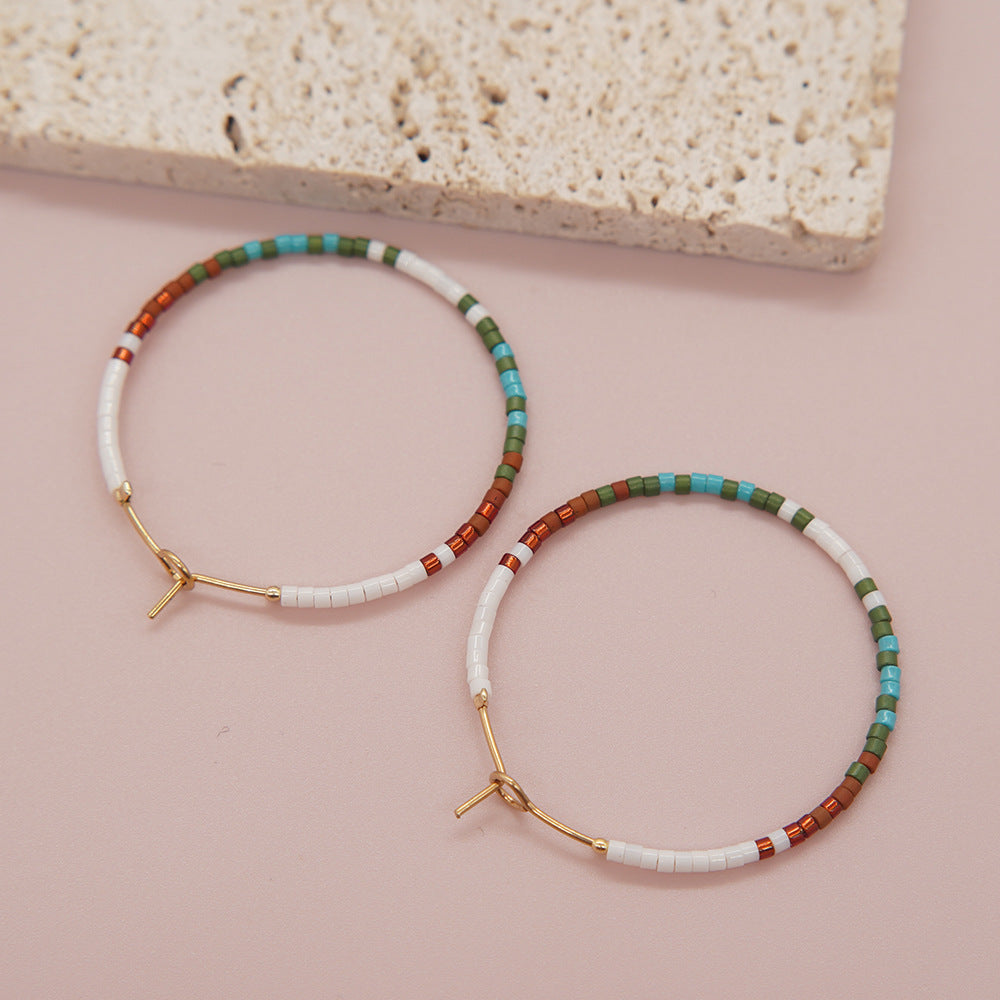 1 Pair Lady Gradient Color Beaded Glass Hoop Earrings