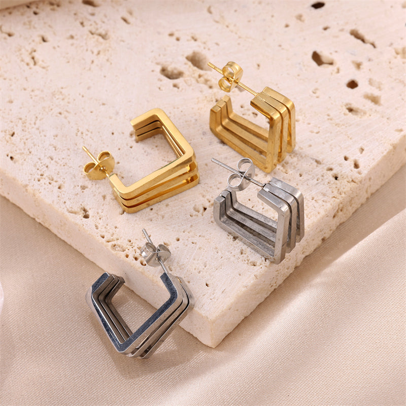 1 Pair Simple Style C Shape Plating Stainless Steel 18k Gold Plated Ear Studs