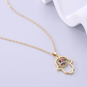 Simple Style Palm Stainless Steel Plating Inlay Zircon Gold Plated Pendant Necklace