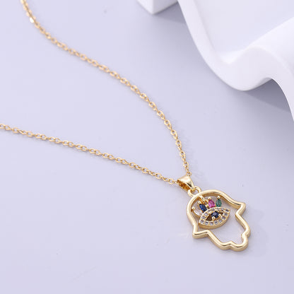 Simple Style Palm Stainless Steel Plating Inlay Zircon Gold Plated Pendant Necklace