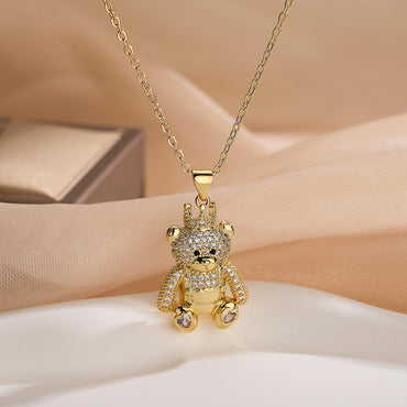Simple Style Commute Bear Copper Plating Inlay Zircon 18k Gold Plated Pendant Necklace