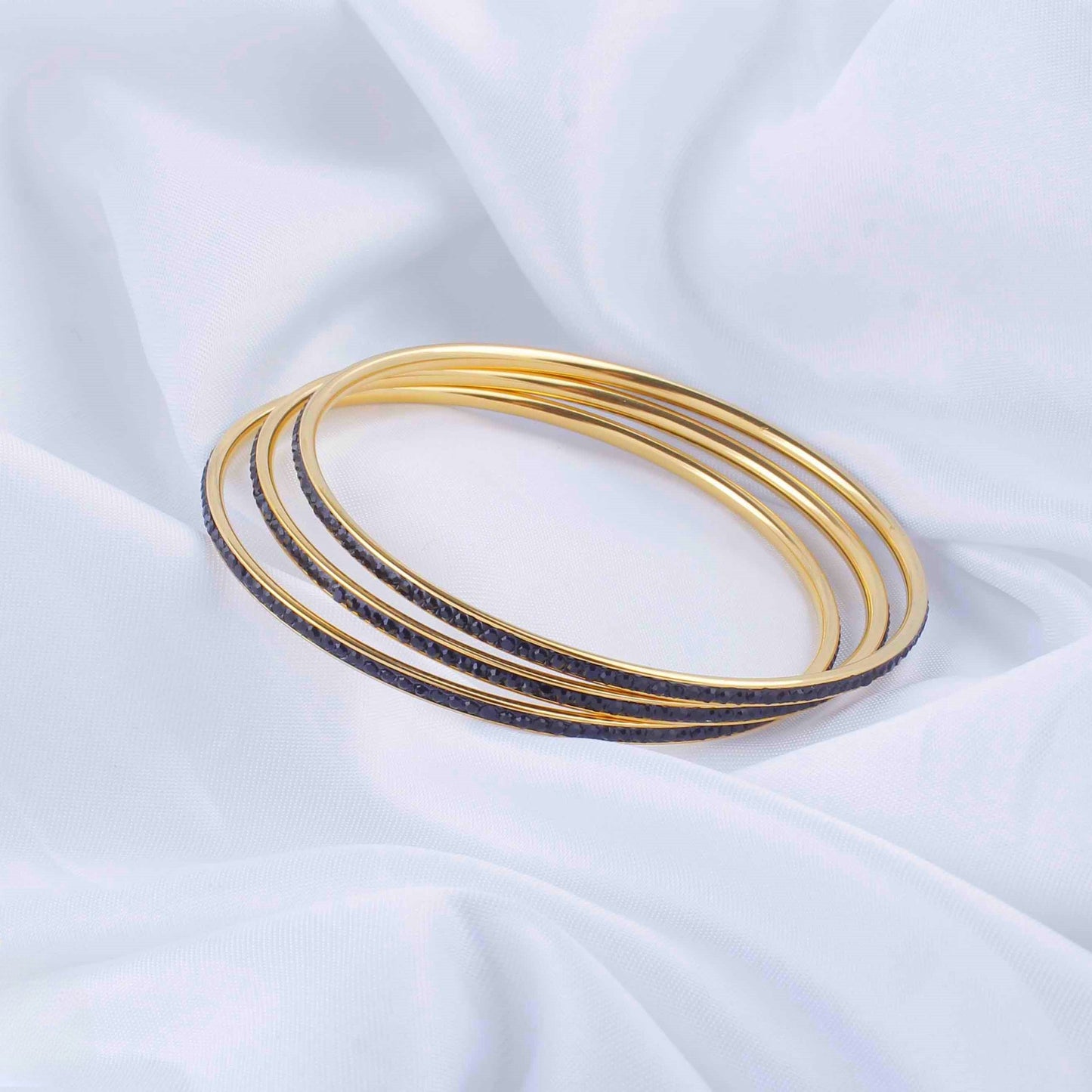 Wholesale Casual Classic Style Geometric Solid Color Stainless Steel Plating Inlay Gold Plated Rhinestones Bangle