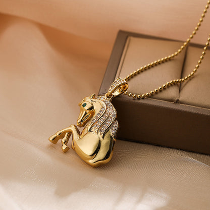 Simple Style Commute Horse Copper Plating Inlay Zircon 18k Gold Plated Pendant Necklace