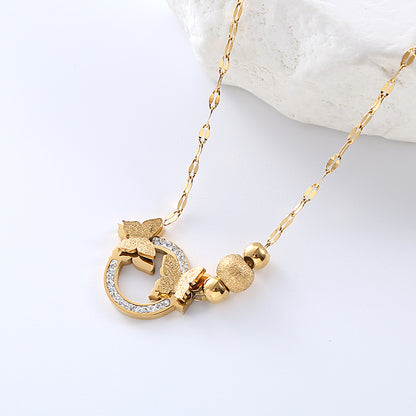 Casual Commute Butterfly Stainless Steel Plating Hollow Out Inlay Artificial Diamond 18k Gold Plated Rose Gold Plated Bracelets Necklace