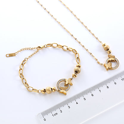 Casual Commute Butterfly Stainless Steel Plating Hollow Out Inlay Artificial Diamond 18k Gold Plated Rose Gold Plated Bracelets Necklace