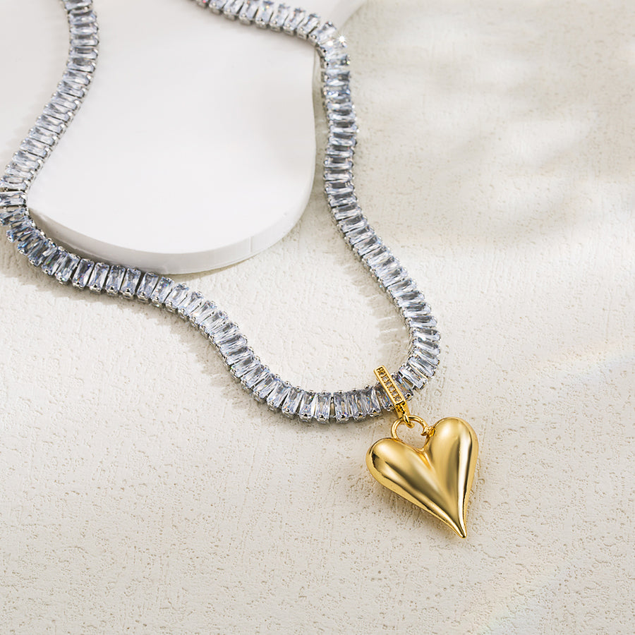 Elegant Vintage Style Simple Style Heart Shape Copper 18k Gold Plated Zircon Pendant Necklace In Bulk