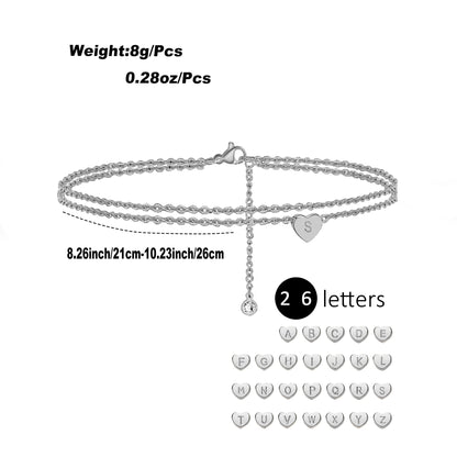 Beach Simple Style Letter Heart Shape Stainless Steel Plating Inlay Zircon 18k Gold Plated Women's Anklet