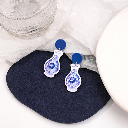 Wholesale Jewelry Chinoiserie Casual U Shape Printing Arylic Drop Earrings