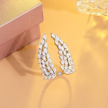 Modern Style Wings Copper Plating Inlay Artificial Gemstones White Gold Plated Rhodium Plated Open Rings