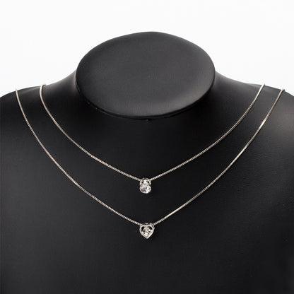 Vintage Style Simple Style Round Heart Shape Zinc Alloy Inlay Rhinestones Women's Layered Necklaces