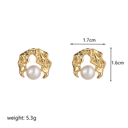 1 Pair Vintage Style Baroque Style Sweet Irregular Plating Inlay Copper Freshwater Pearl Zircon 18k Gold Plated Ear Studs