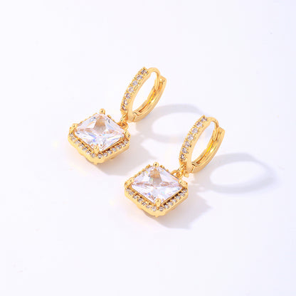 1 Pair Elegant Simple Style Shiny Square Plating Inlay Copper Zircon Gold Plated Drop Earrings