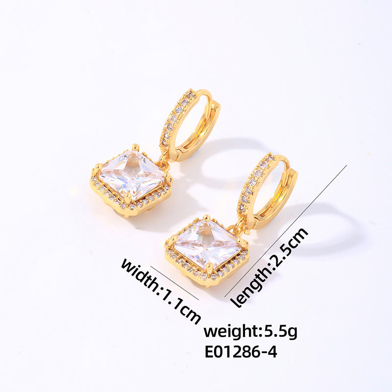 1 Pair Elegant Simple Style Shiny Square Plating Inlay Copper Zircon Gold Plated Drop Earrings